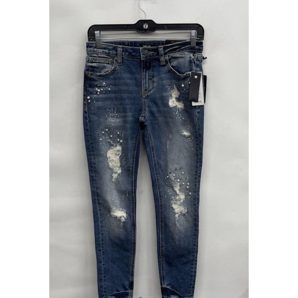 Miss Me Ankle Skinny Jeans Pearl Embellished Distressed Medium Wash M2163AK 25